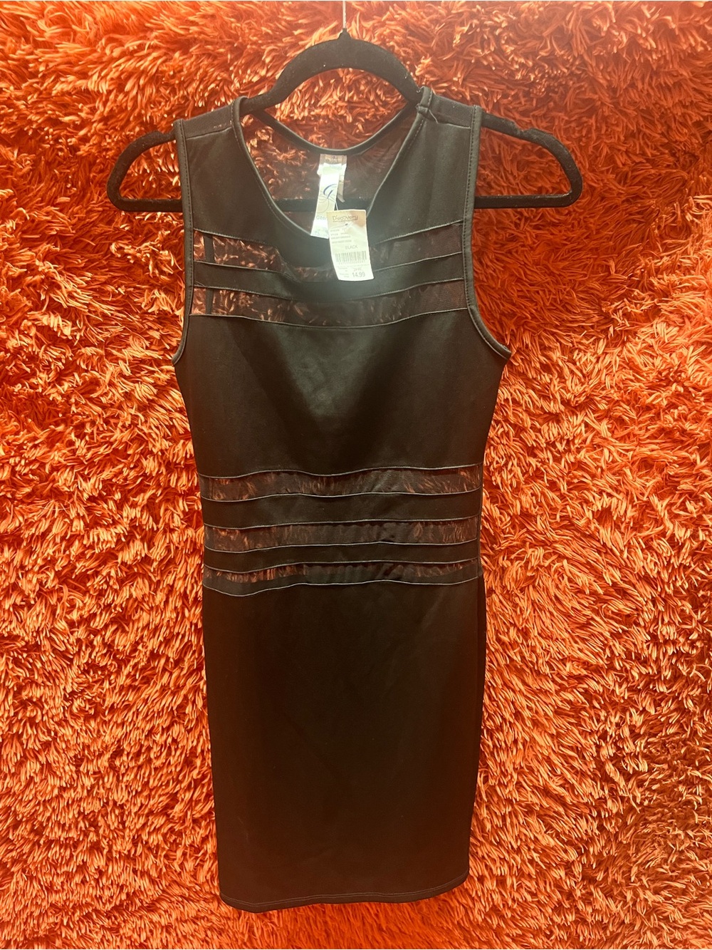 Discovery Elegant Black Sleeveless Sheath Dress with Mesh Insets Size Large NWT